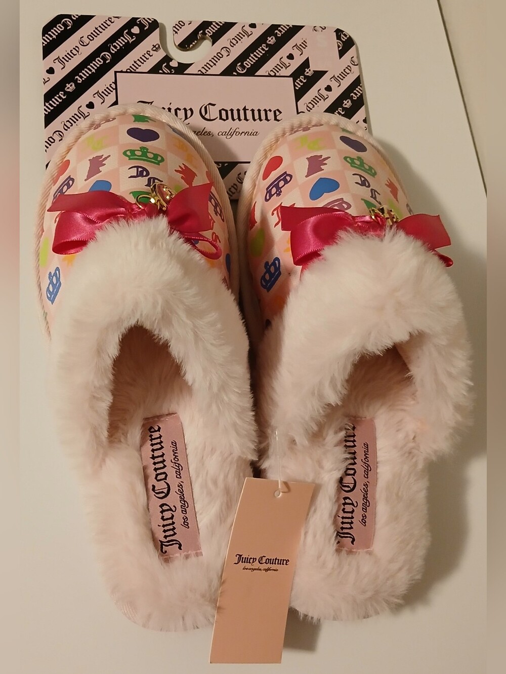NWT Juicy Couture Pink Slip On Fuzzy Slippers - Picture 10 of 12